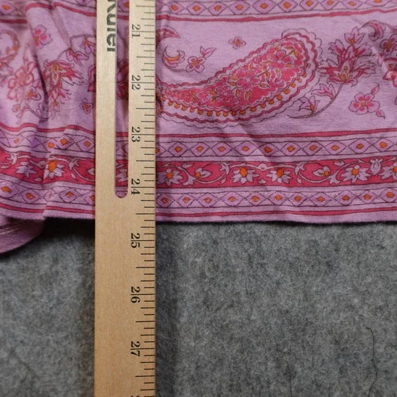 J Jill Top Womens 3X Split Neck Border Print Paisley Lavender Paisley Cotton - Picture 8 of 9